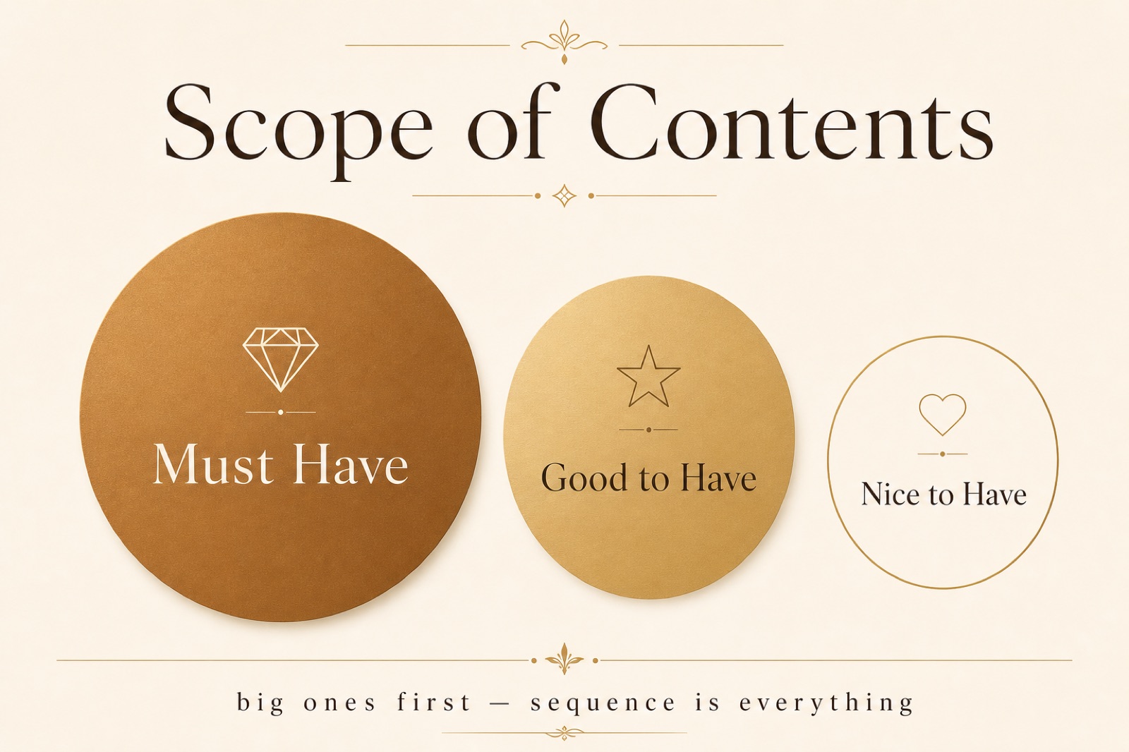 Three circles in descending size: must have, good to have, nice to have