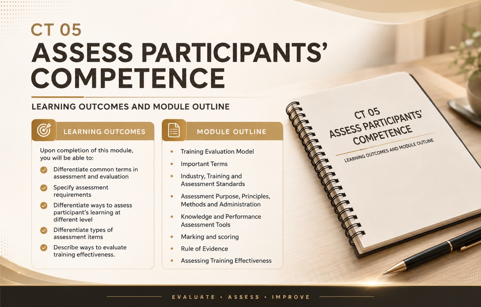CT 05 Assess Participants' Competence — learning outcomes and module outline poster