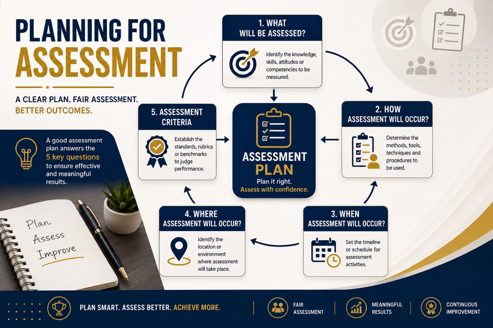 Planning for assessment: what, how, when, where and assessment criteria around an assessment plan